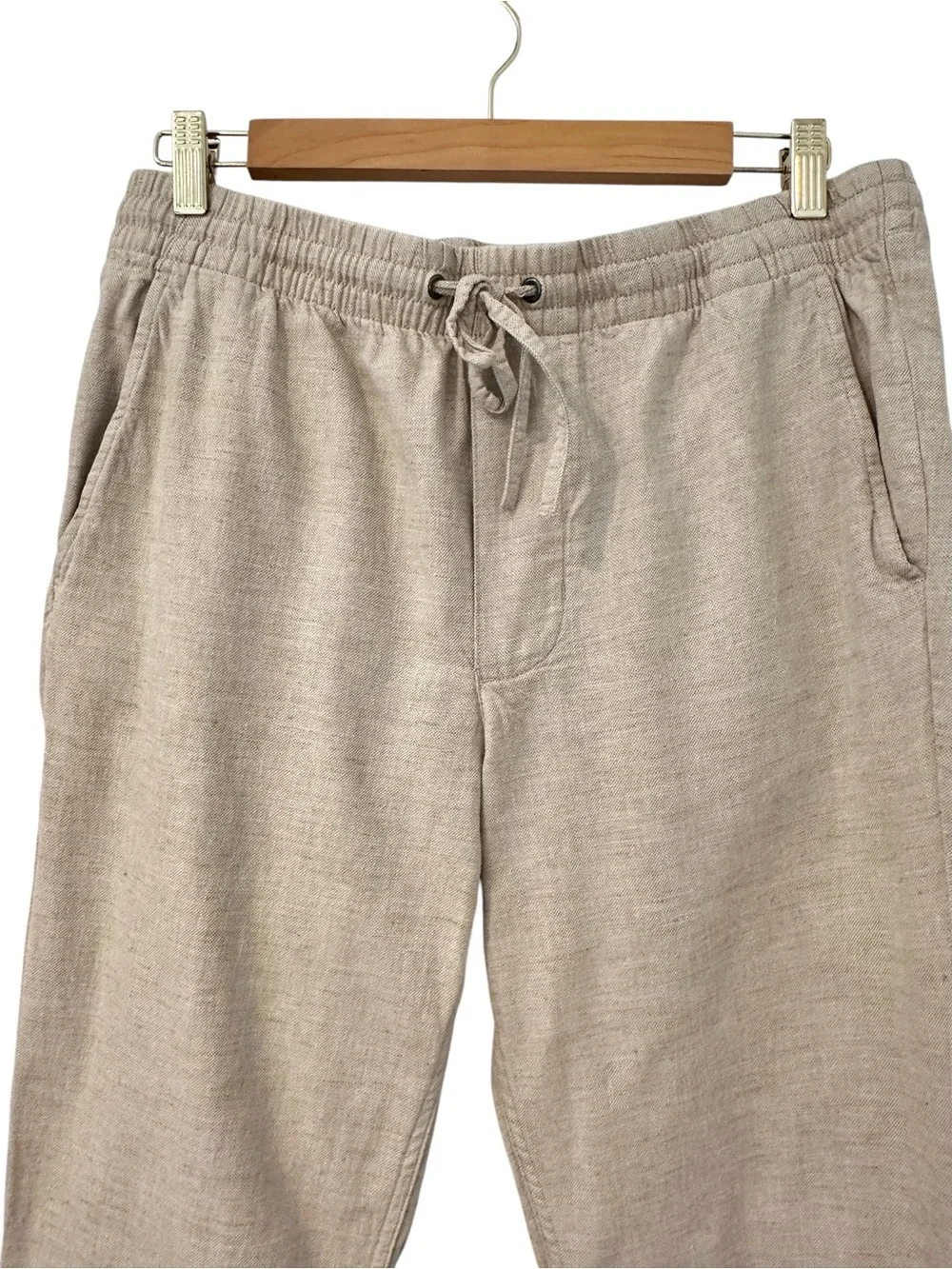 Men's Casual Drawstring Linen-Blend Pants in Beige